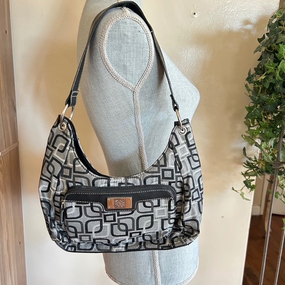 Liz Claiborne Handbags - Liz Claiborne Shoulder Bag Womens Small Black Grey Y2K Mini Geometric Logo Hobo